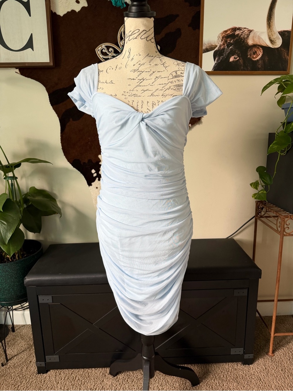 Light Blue Off the Shoulder Bodycon Mini Dress
